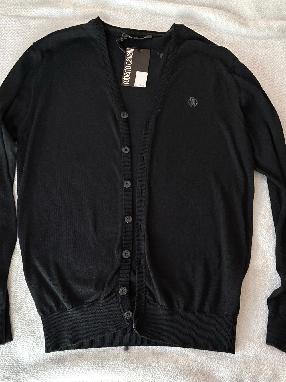 Roberto Cavalli Men’s Black Cotton Cashmere Cardigan Size M NWT Made in Italy